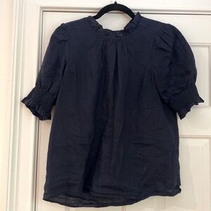J.Crew Navy linen smocked top XS